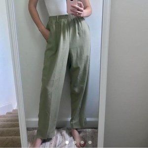 Vintage Womens's high waisted trouser pants in sage green. Size S/M.